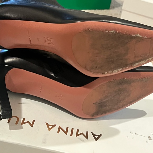 Amina Muaddi Black Heeled Boots Sleek Design - Picture 6 of 8